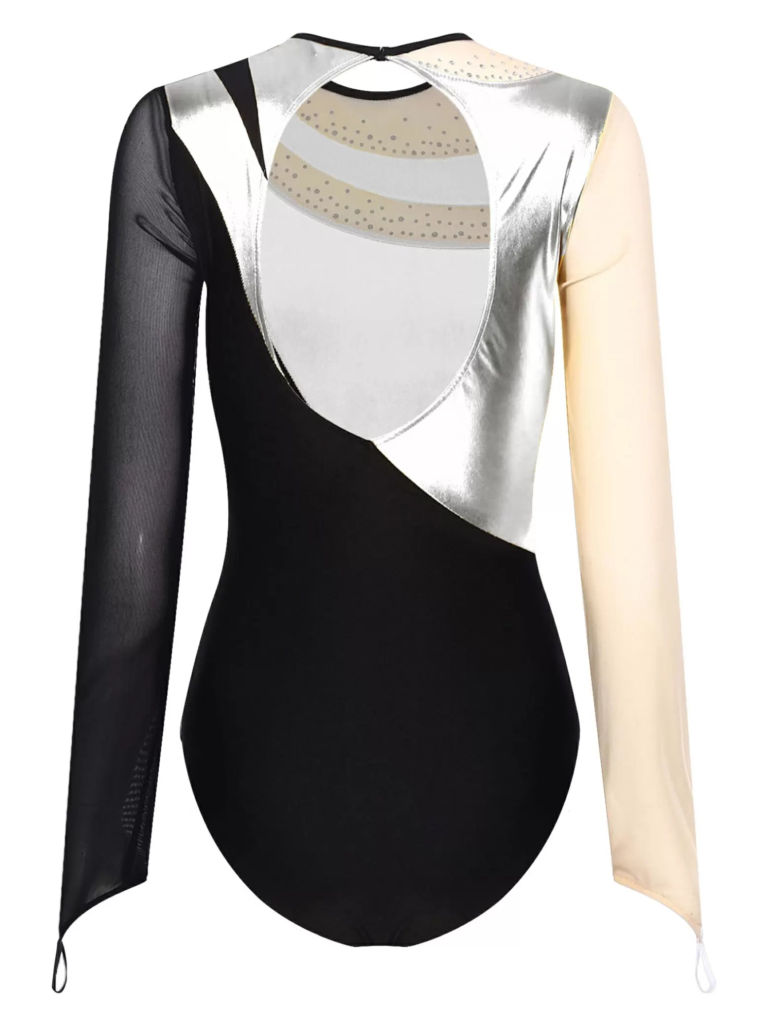 Women Long Sleeve Colorblock Shiny Rhinestones Gymnastic Leotard