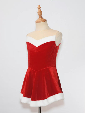 Kids Girls Christmas Sleeveless A-line Velvet Dress with Santa Hat