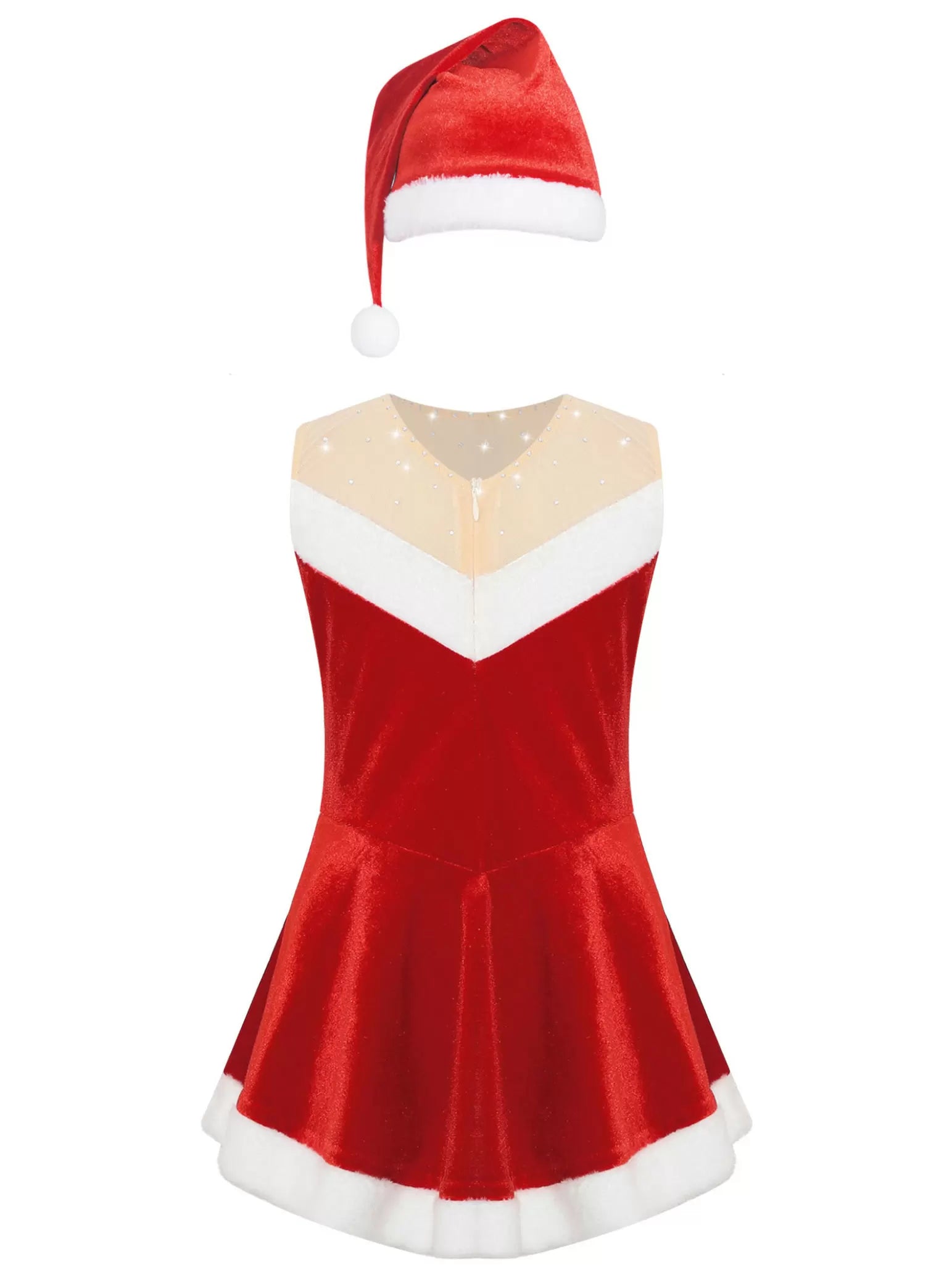 Kids Girls Christmas Sleeveless A-line Velvet Dress with Santa Hat