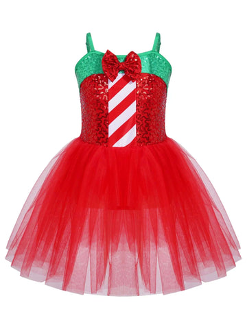 Kids Girls Christmas Straps Sequins Mesh Tutu Dress