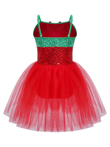 Kids Girls Christmas Straps Sequins Mesh Tutu Dress