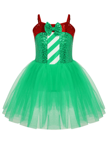 Kids Girls Christmas Straps Sequins Mesh Tutu Dress