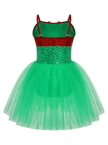 Kids Girls Christmas Straps Sequins Mesh Tutu Dress