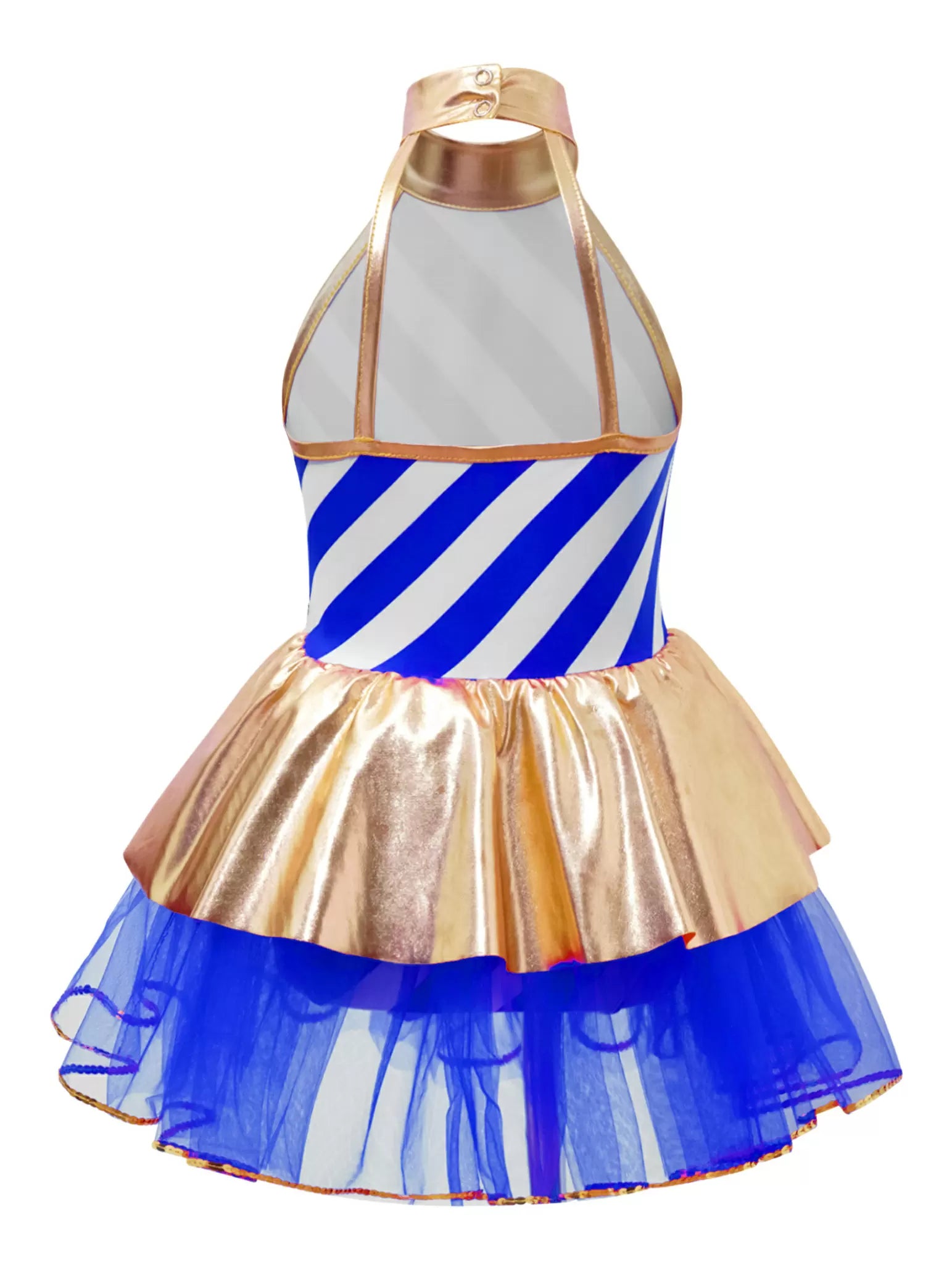 Kids Girls Sleeveless Halter Neck Metallic Stripe Christmas Tutu Dress