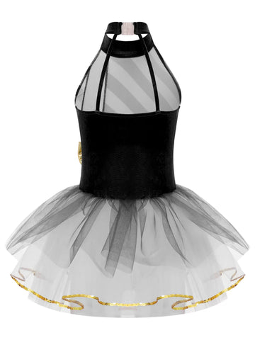 Kids Girls Christmas Sleeveless Halter Neck Bow Stripe Leotard Dress