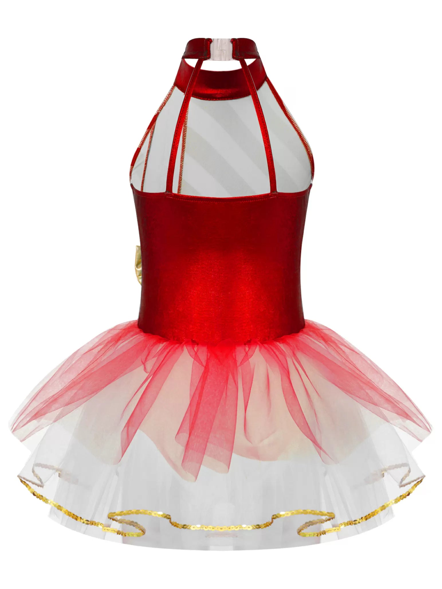 Kids Girls Christmas Sleeveless Halter Neck Bow Stripe Leotard Dress