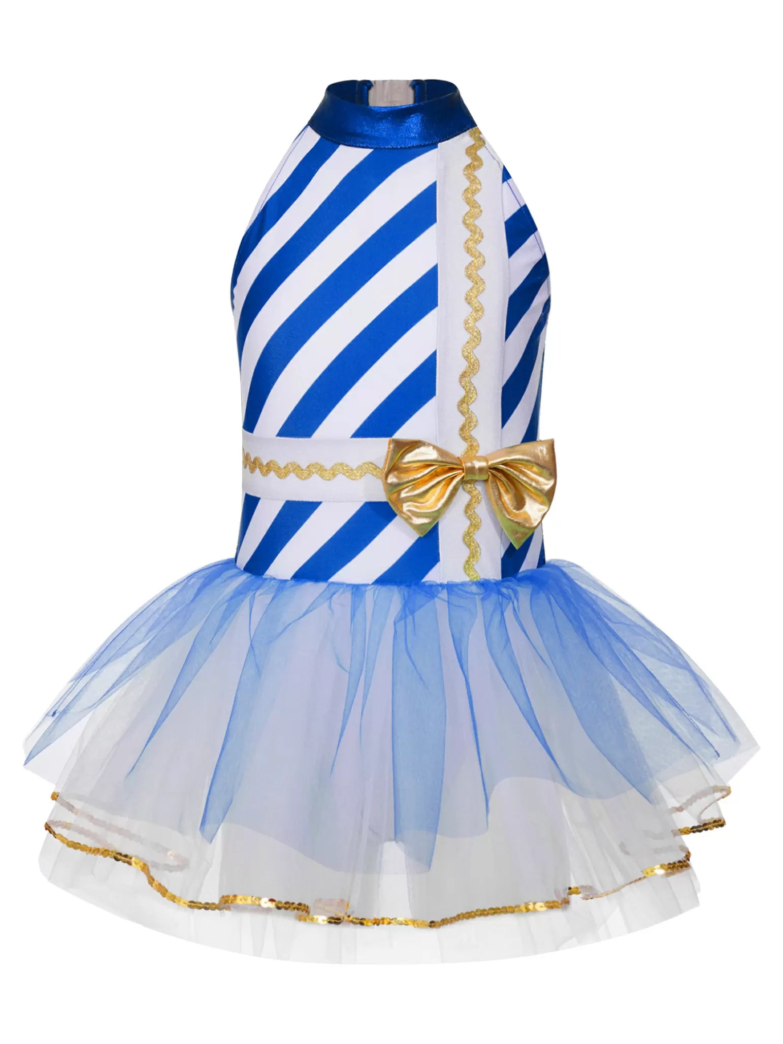 Kids Girls Christmas Sleeveless Halter Neck Bow Stripe Leotard Dress