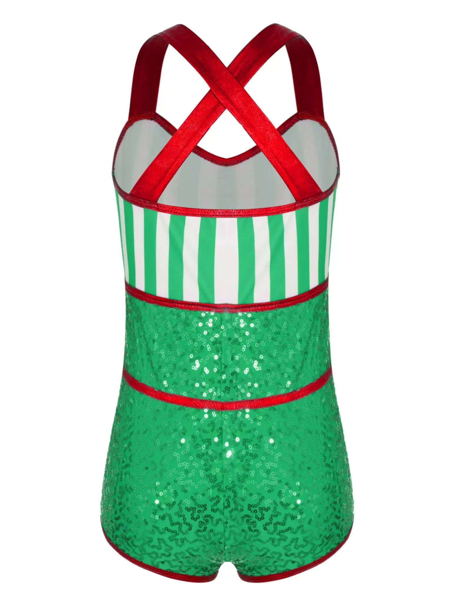 Kids Girls Christmas Sleeveless Cross Back Sequins Stripe Romper