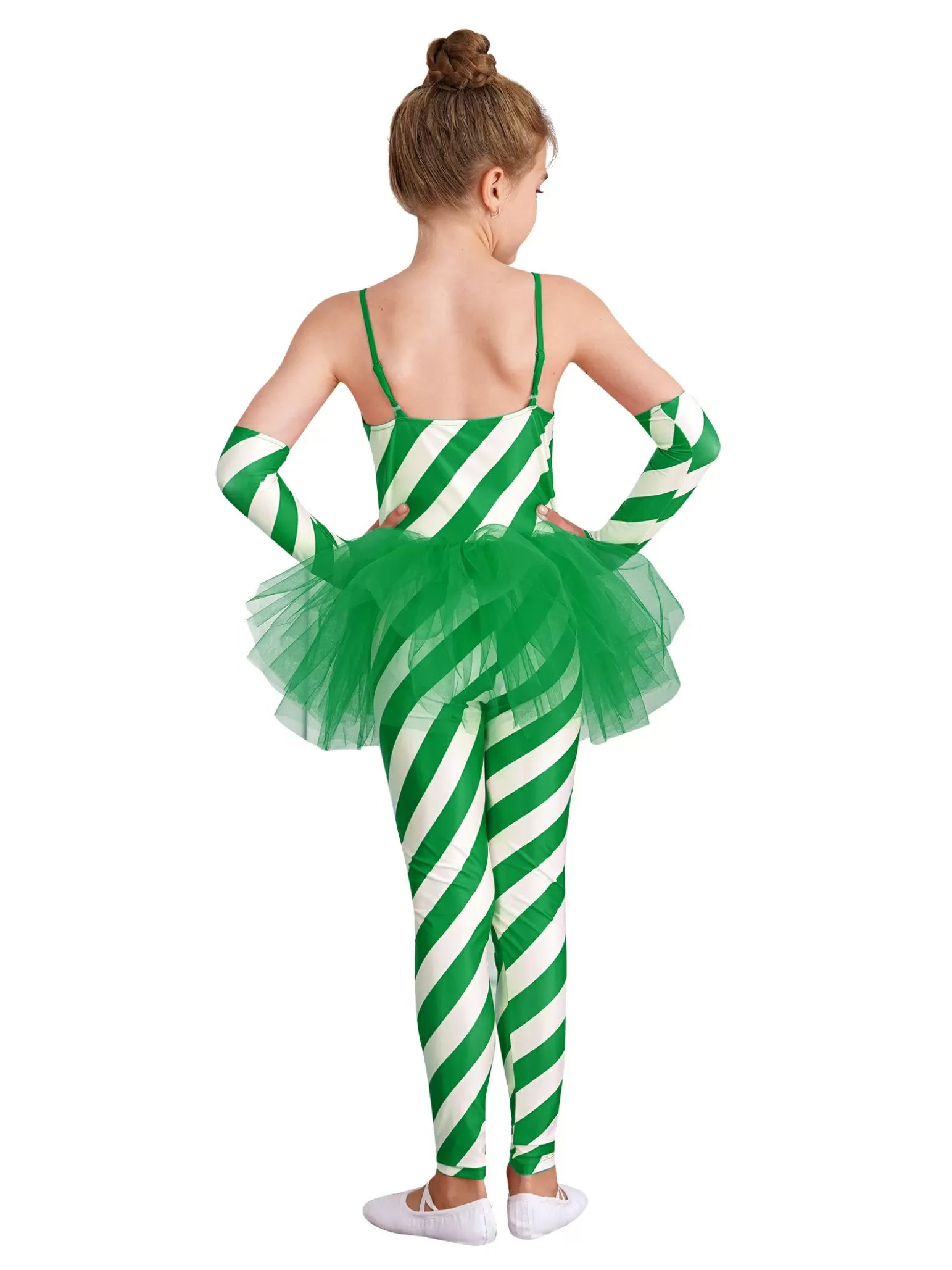 Kids Girls Sleeveless Stripes Tulle Peplum Jumpsuit with Arm Sleeves