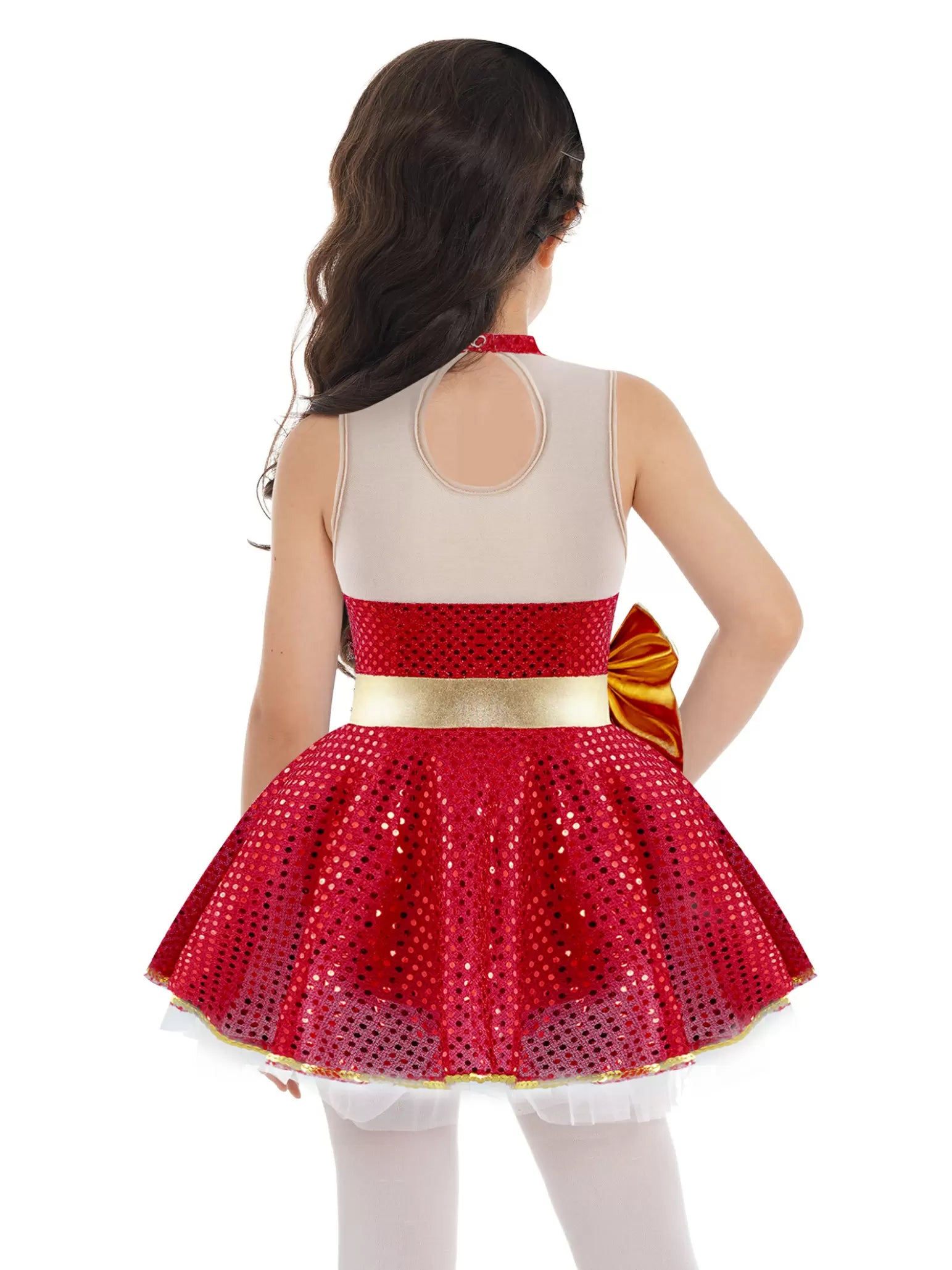 Kids Girls Christmas Sleeveless Big Bowknot Sequins Tutu Dress