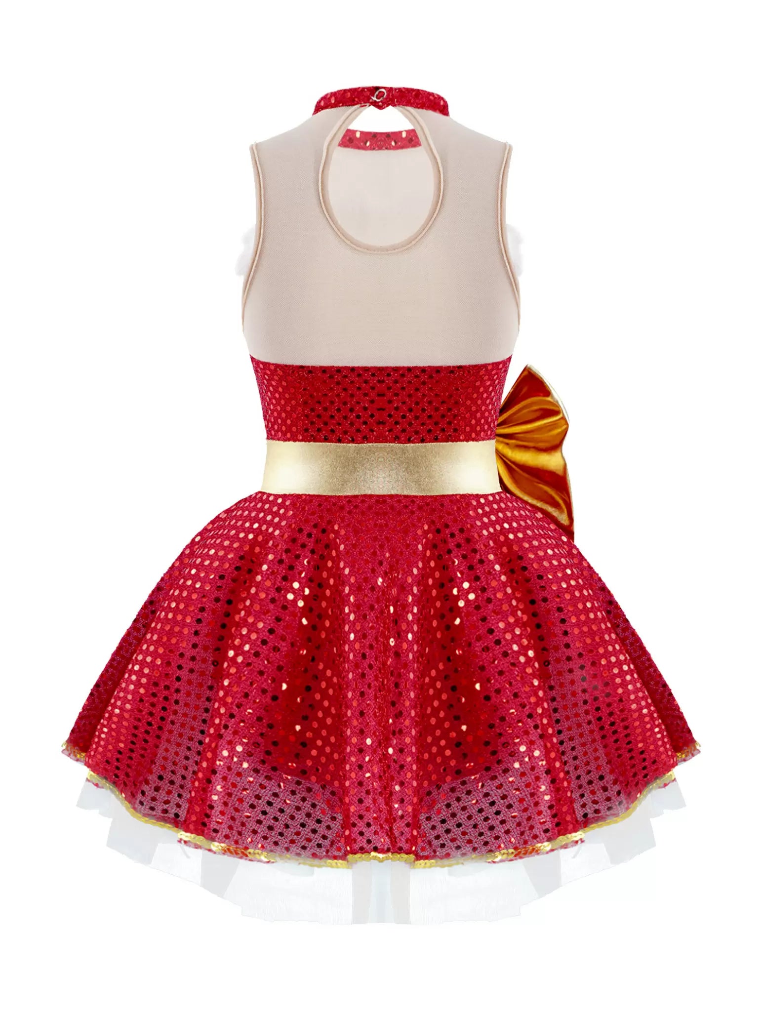 Kids Girls Christmas Sleeveless Big Bowknot Sequins Tutu Dress