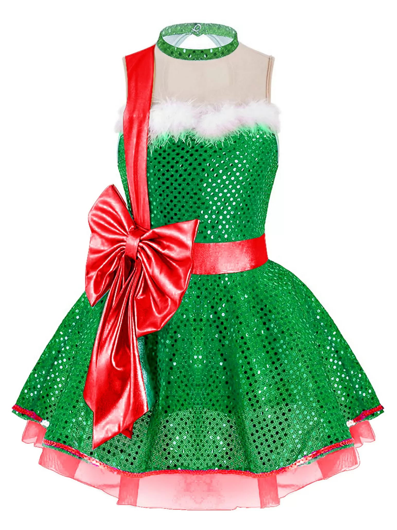 Kids Girls Christmas Sleeveless Big Bowknot Sequins Tutu Dress