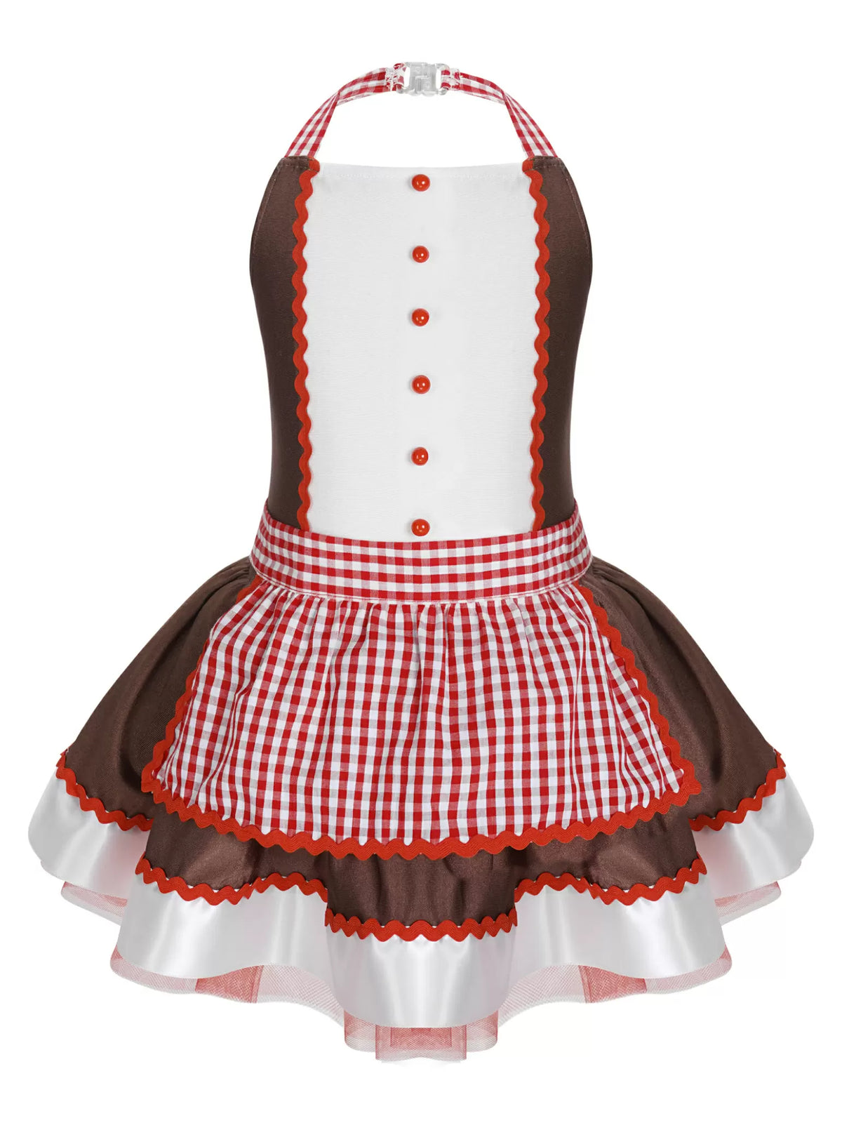 Kids Girls Christmas Gingerbread Halter Neck Apron Tutu Dress