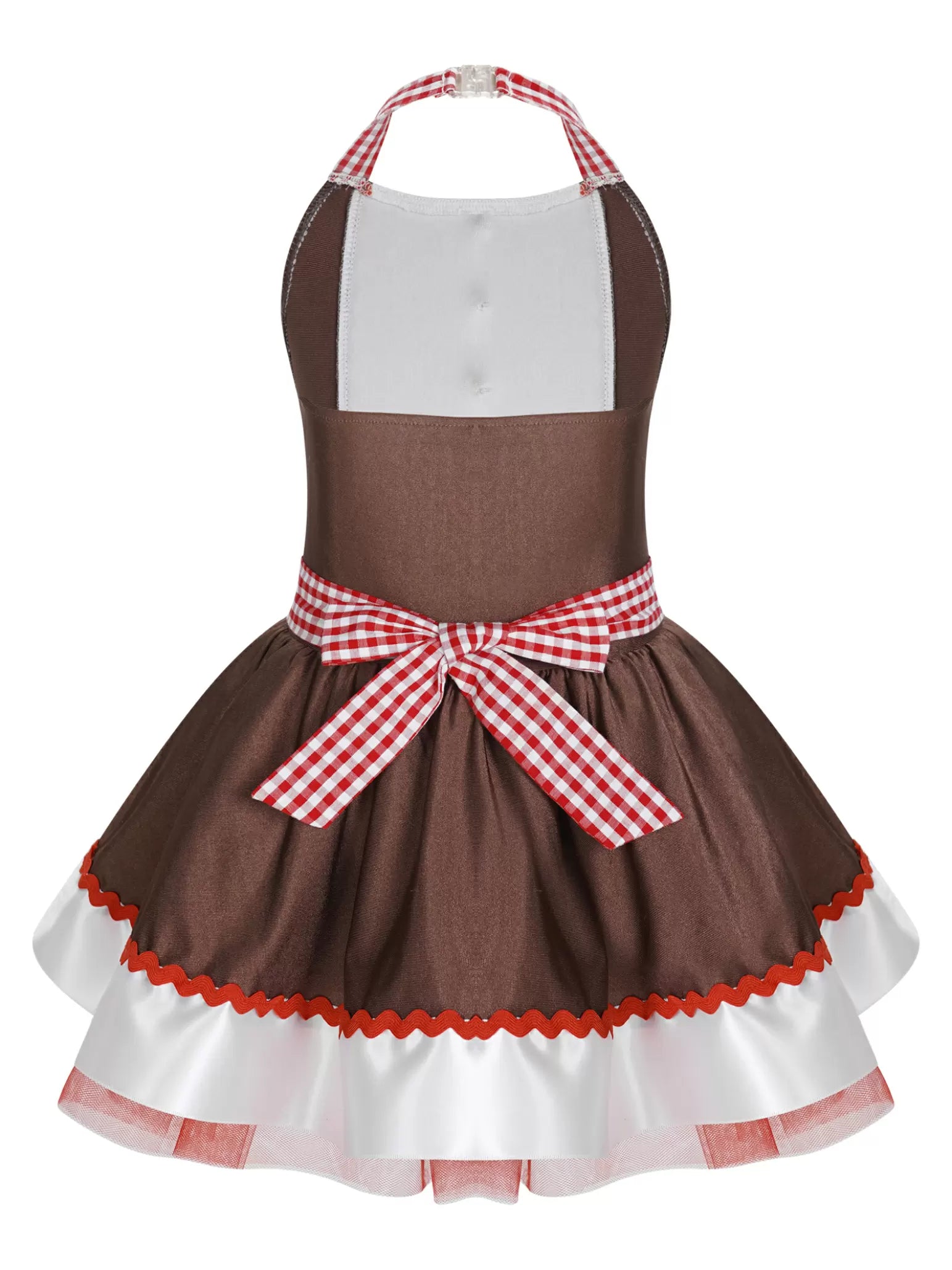 Kids Girls Christmas Gingerbread Halter Neck Apron Tutu Dress