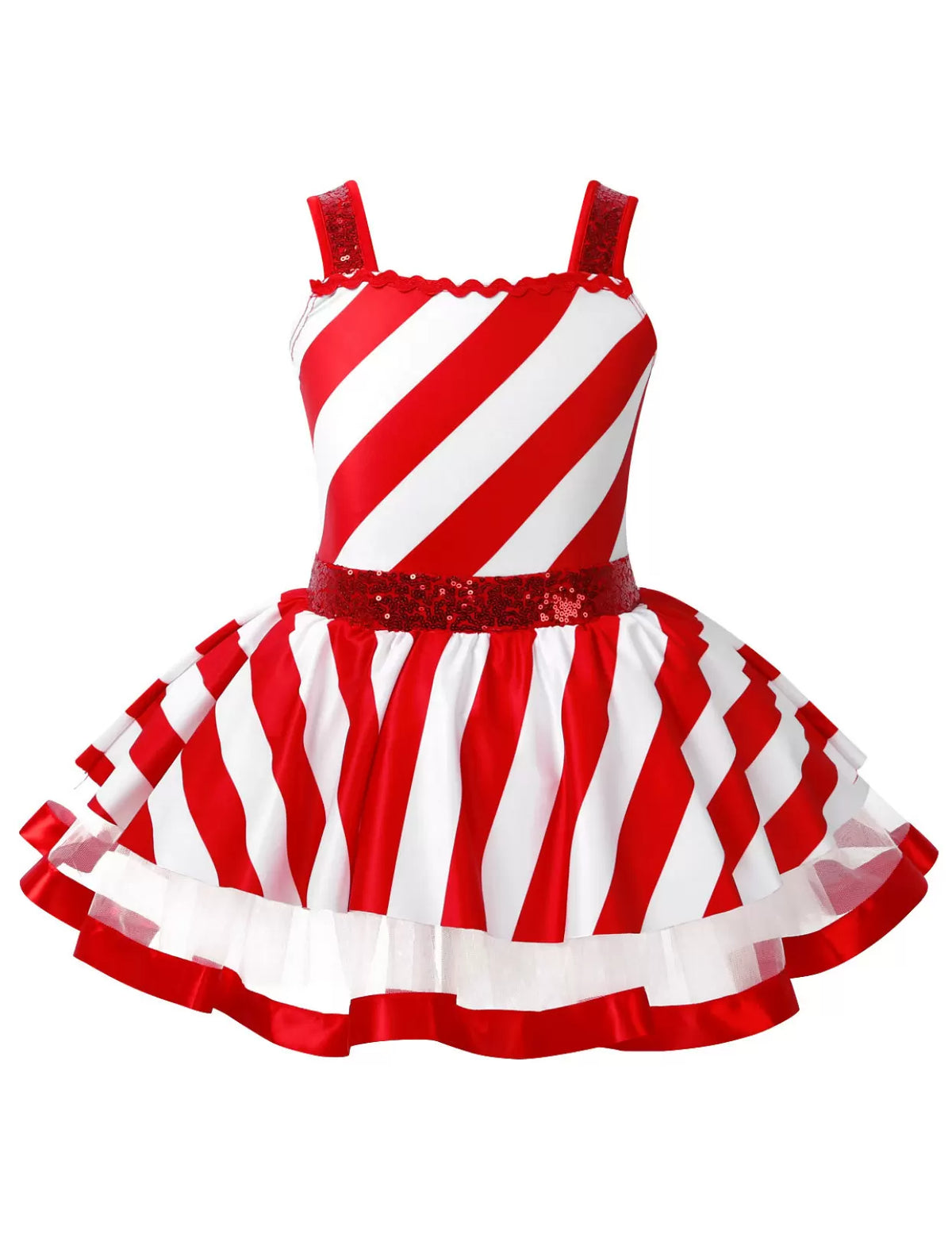 Kids Girls Christmas Sleeveless Sequins Striped Twirling Leotard Dress