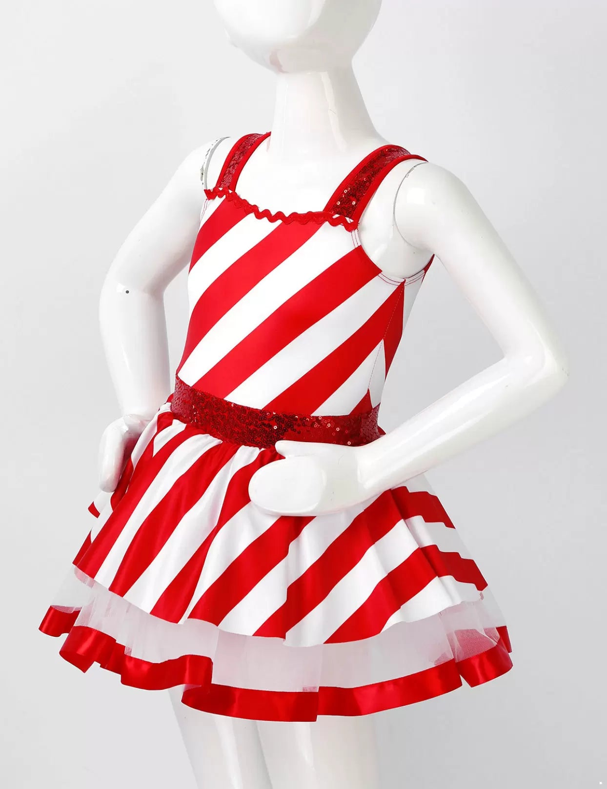 Kids Girls Christmas Sleeveless Sequins Striped Twirling Leotard Dress