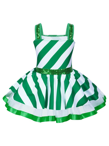 Kids Girls Christmas Sleeveless Sequins Striped Twirling Leotard Dress