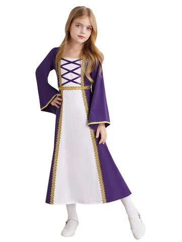 Kids Girls Long Sleeve Medieval Renaissance Royalty Princess Dress