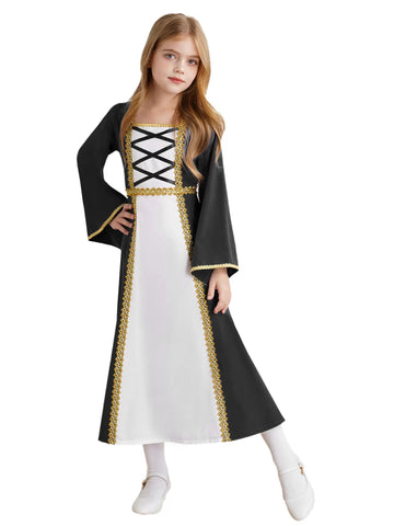 Kids Girls Long Sleeve Medieval Renaissance Royalty Princess Dress