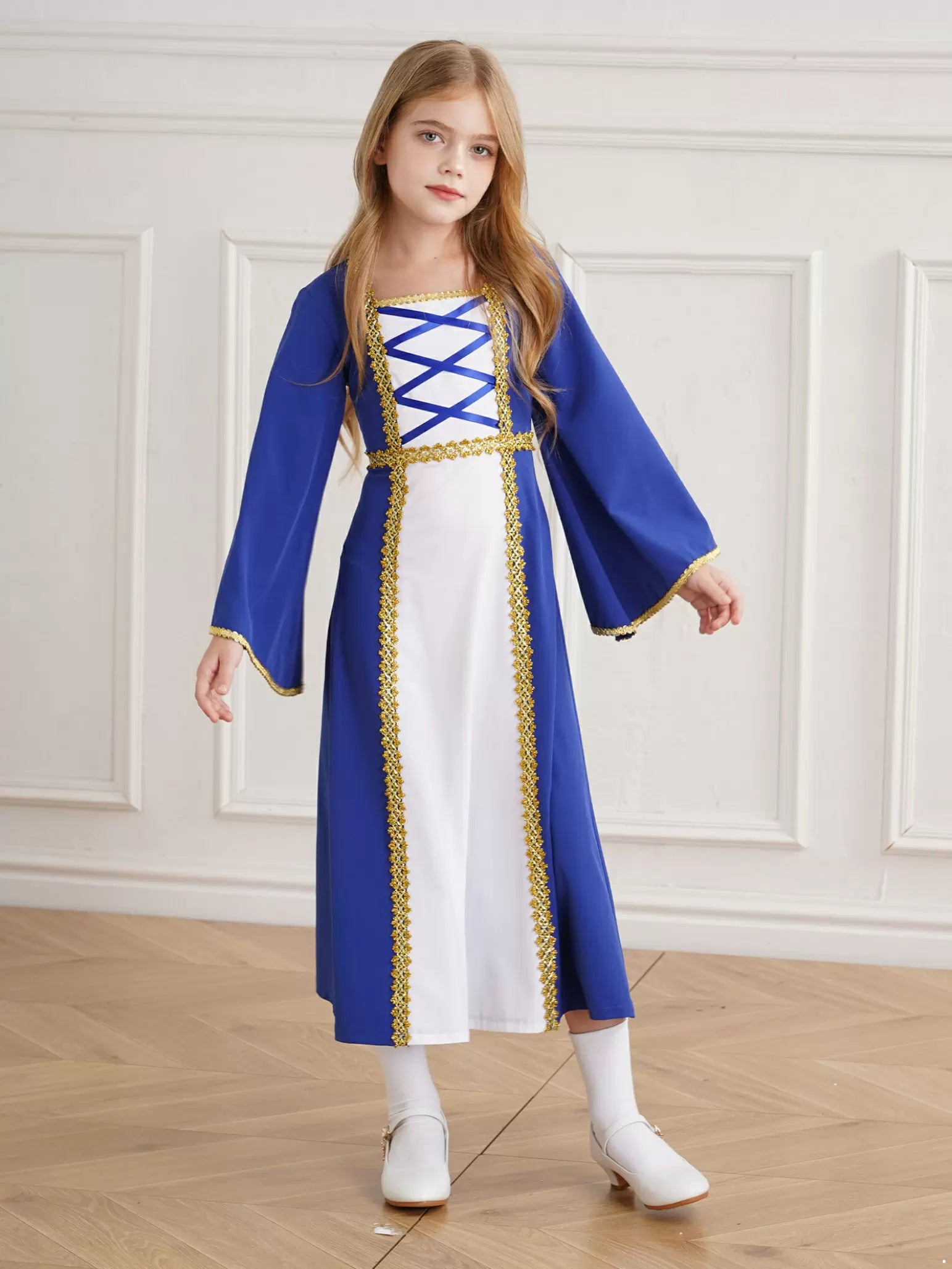 Kids Girls Long Sleeve Medieval Renaissance Royalty Princess Dress