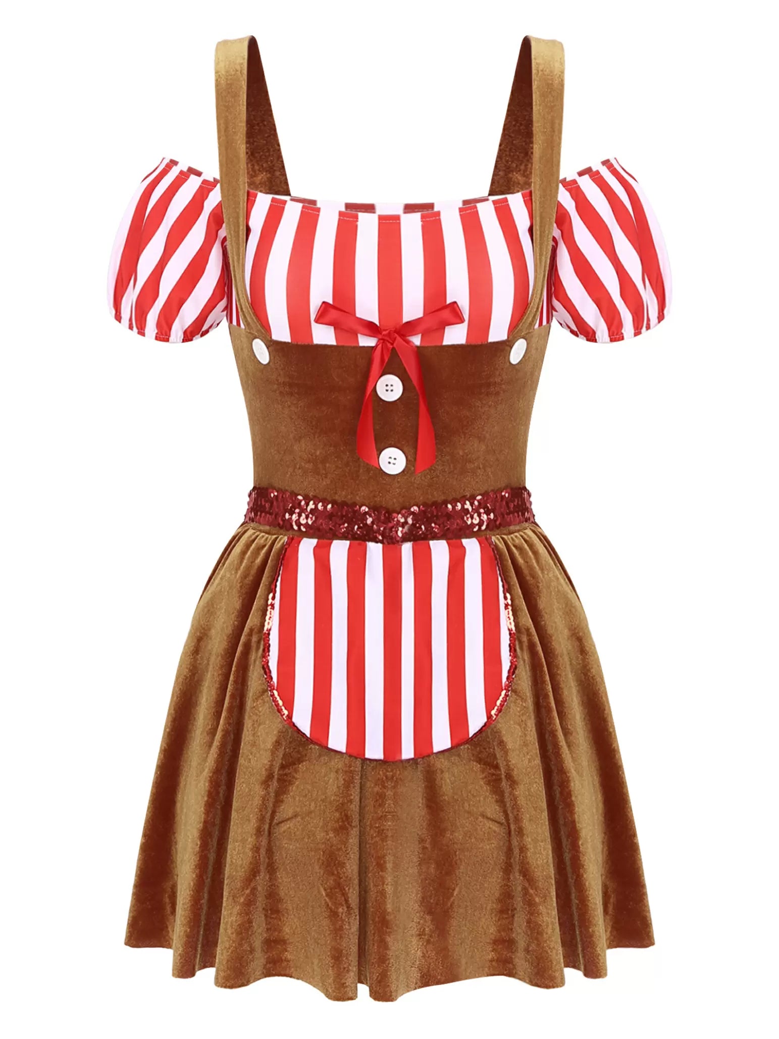 Women Christmas Short Sleeve Stripe Velvet Tutu Dress