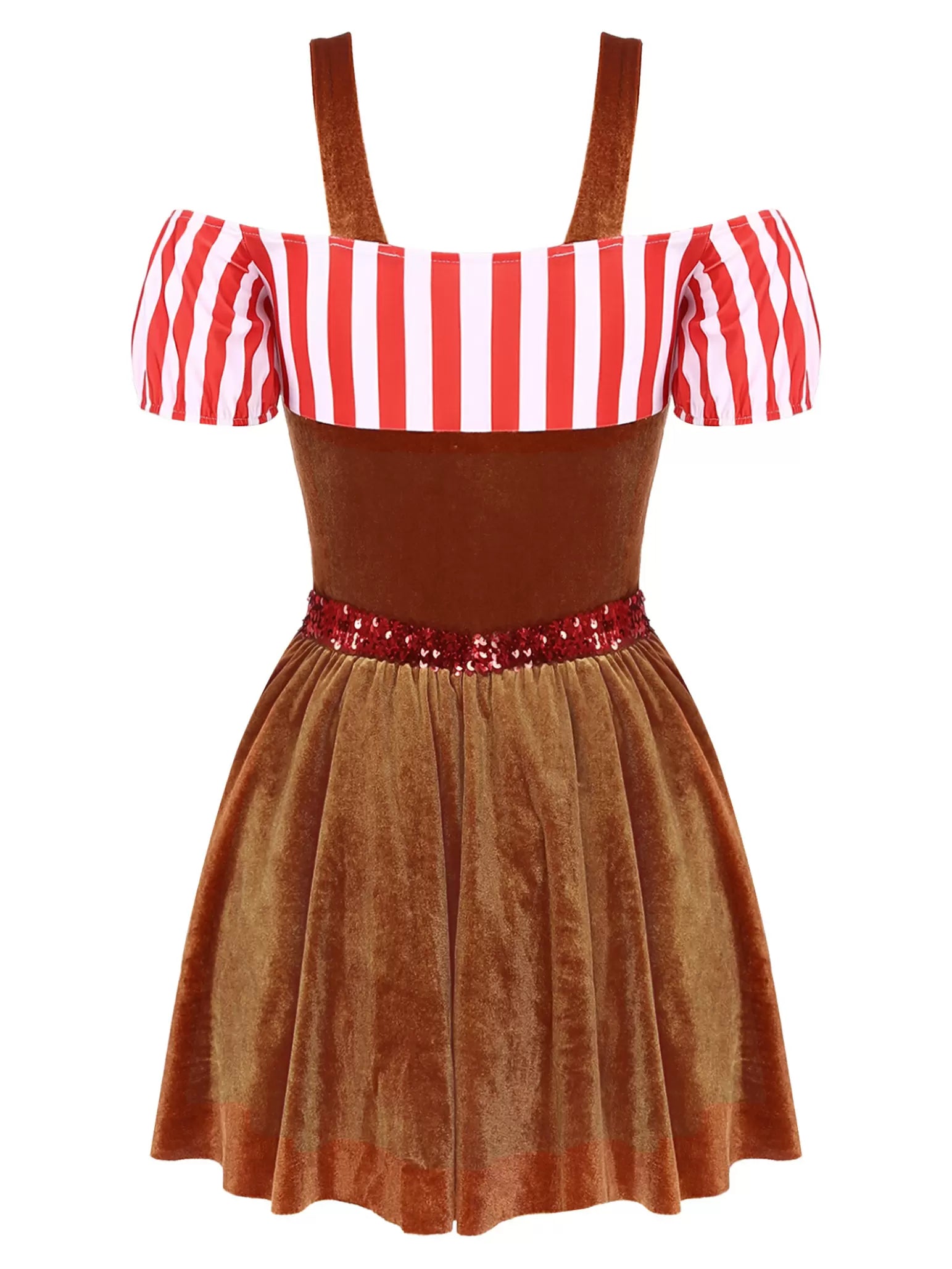 Women Christmas Short Sleeve Stripe Velvet Tutu Dress