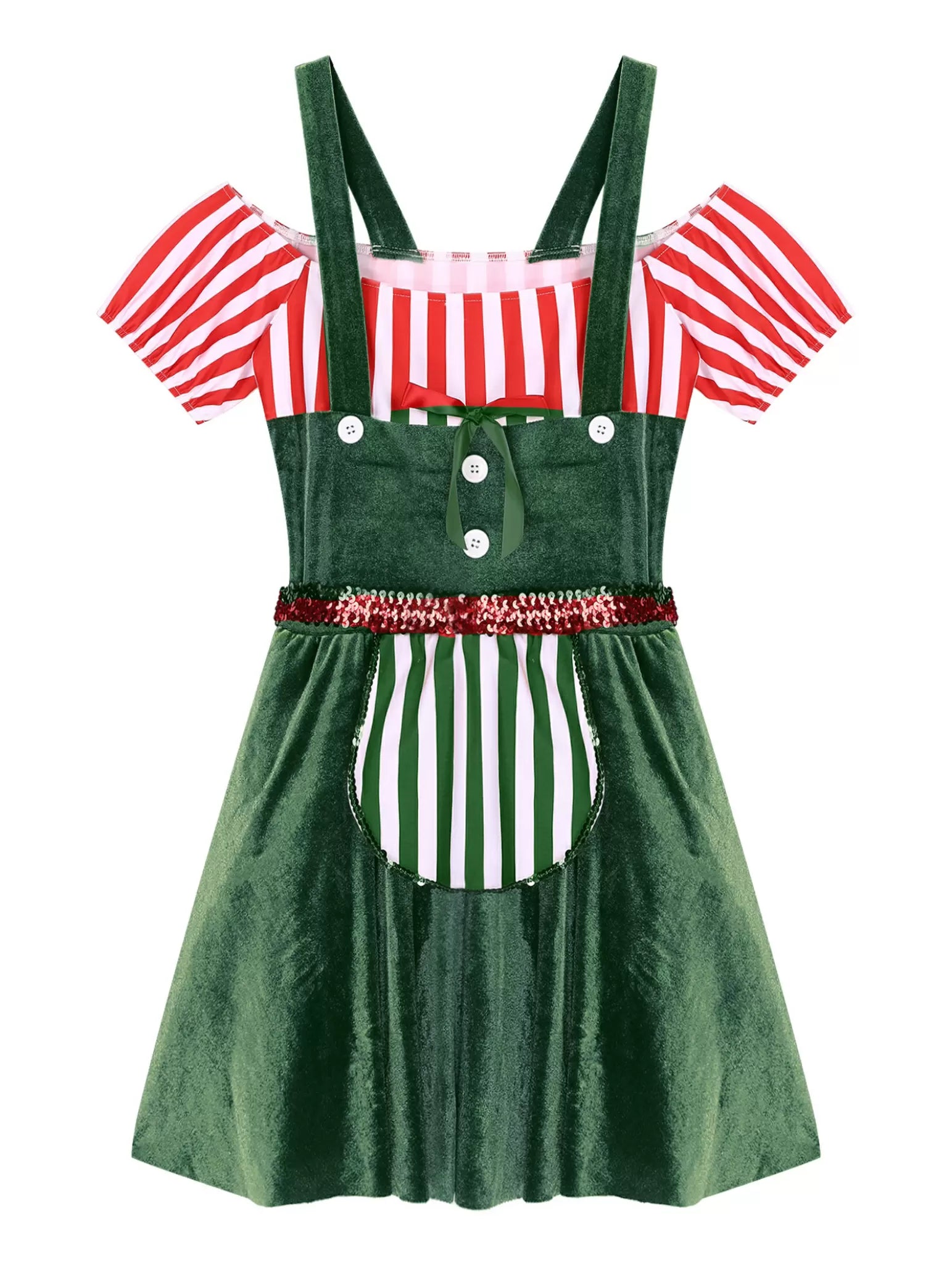 Women Christmas Short Sleeve Stripe Velvet Tutu Dress