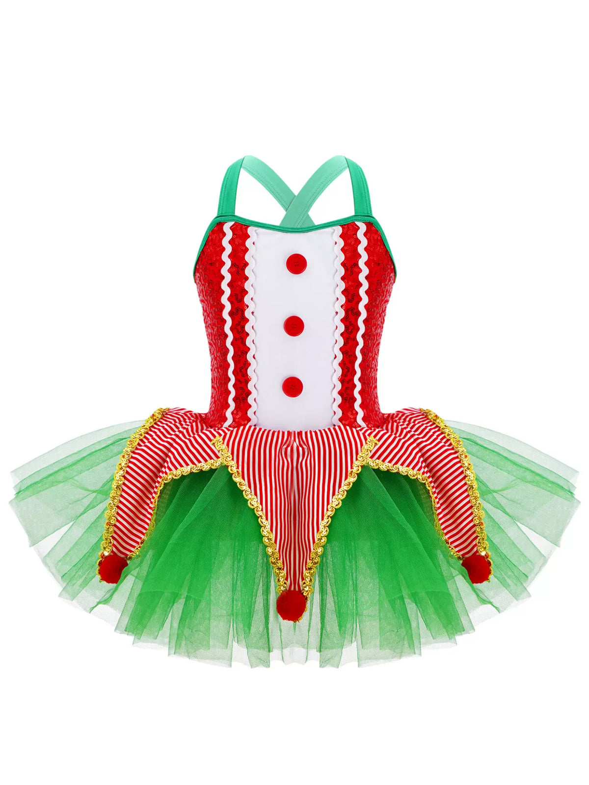 Kids Girls Christmas Sleeveless Crisscross Back Sequin Mesh Tutu Dress