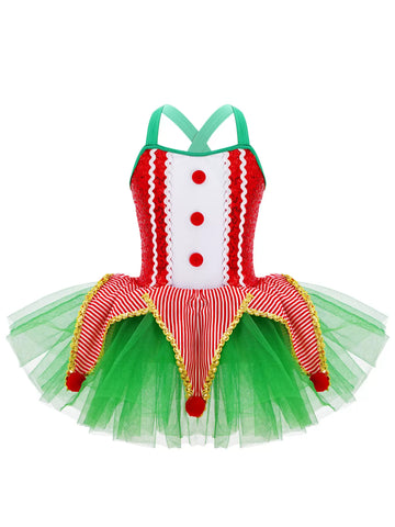 Kids Girls Christmas Sleeveless Crisscross Back Sequin Mesh Tutu Dress