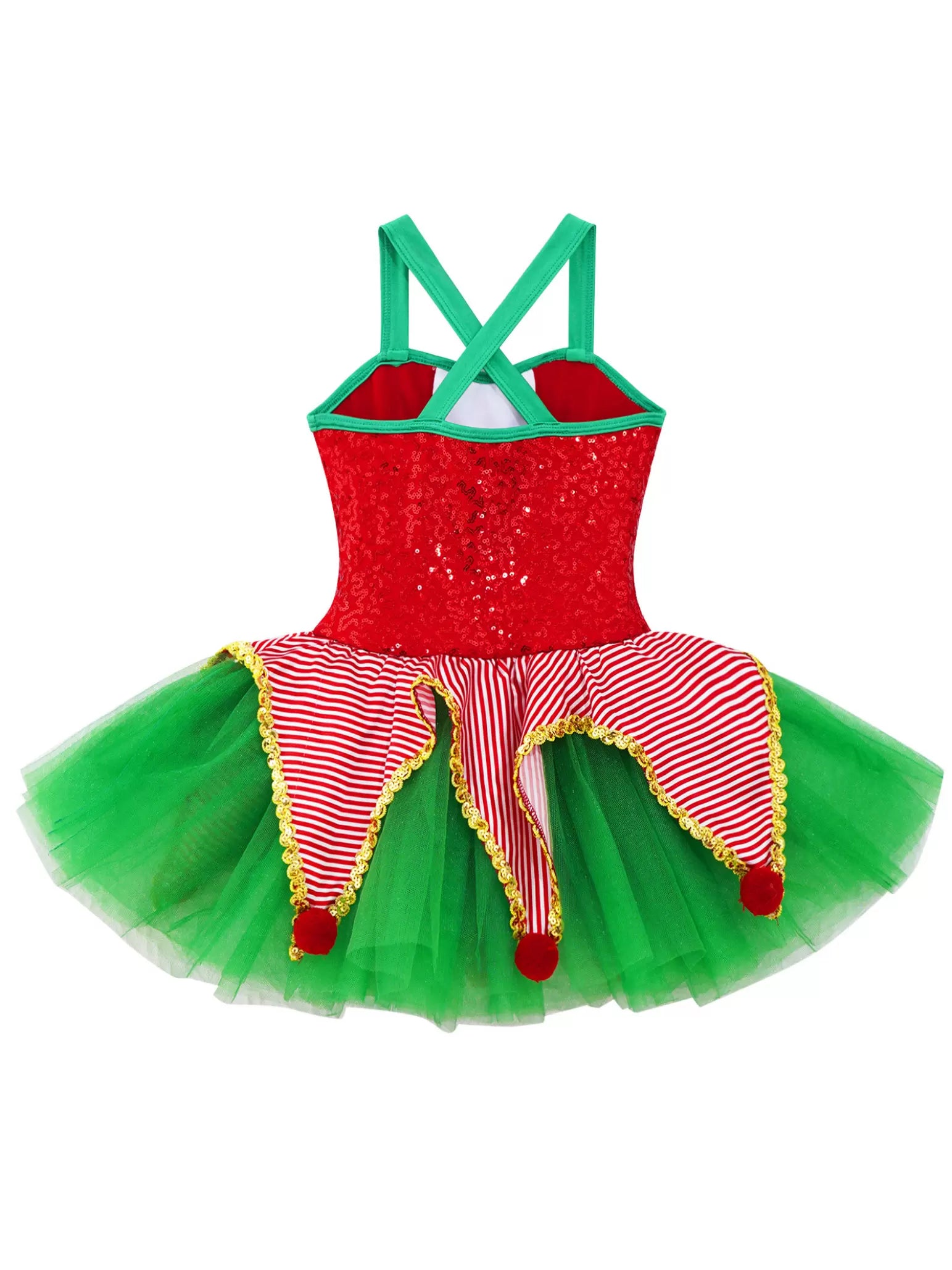 Kids Girls Christmas Sleeveless Crisscross Back Sequin Mesh Tutu Dress