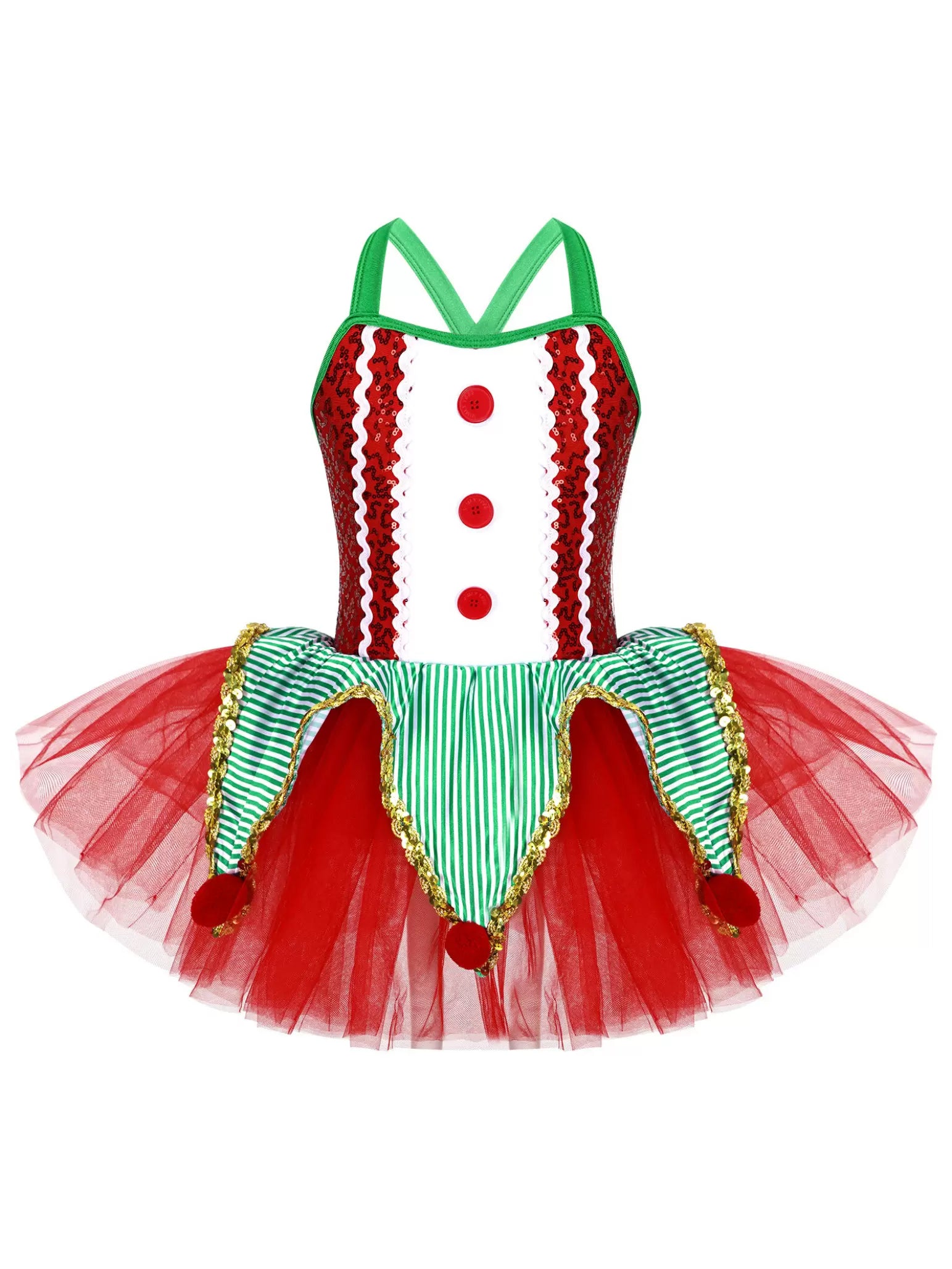 Kids Girls Christmas Sleeveless Crisscross Back Sequin Mesh Tutu Dress