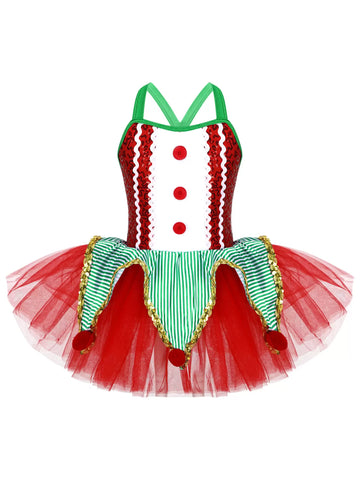 Kids Girls Christmas Sleeveless Crisscross Back Sequin Mesh Tutu Dress