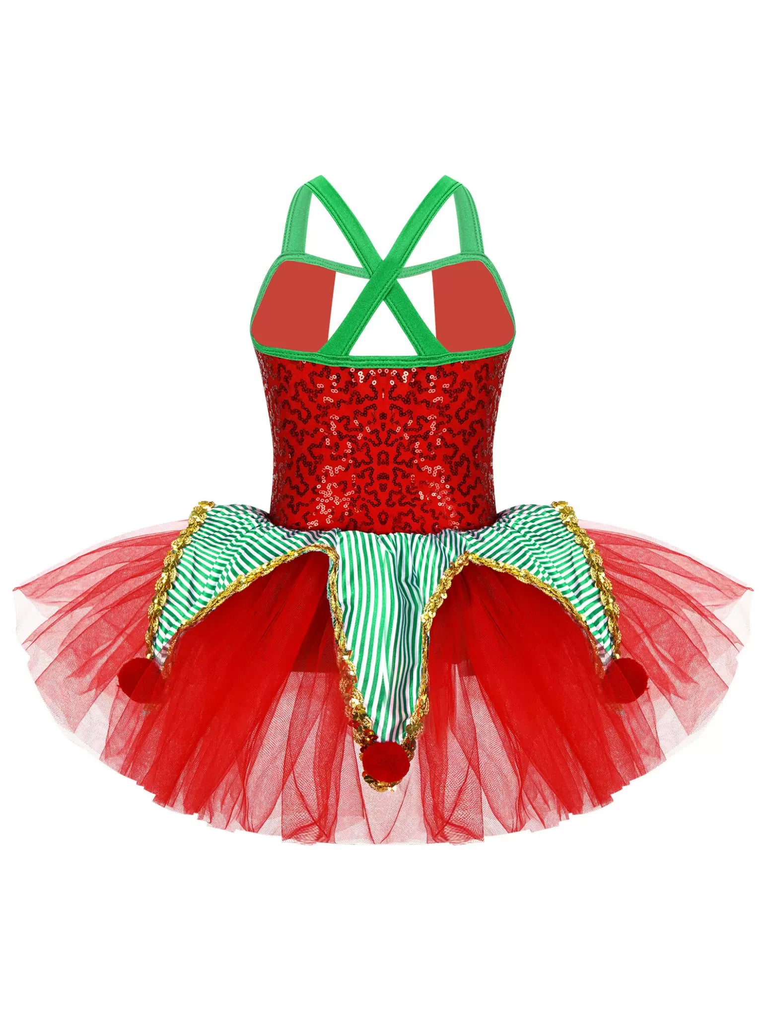 Kids Girls Christmas Sleeveless Crisscross Back Sequin Mesh Tutu Dress