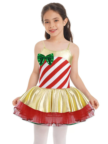 Kids Girls Christmas Sleeveless Sequins Bowknot Mesh Tutu Dress