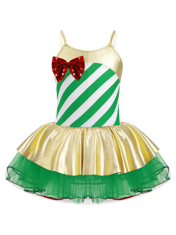 Kids Girls Christmas Sleeveless Sequins Bowknot Mesh Tutu Dress