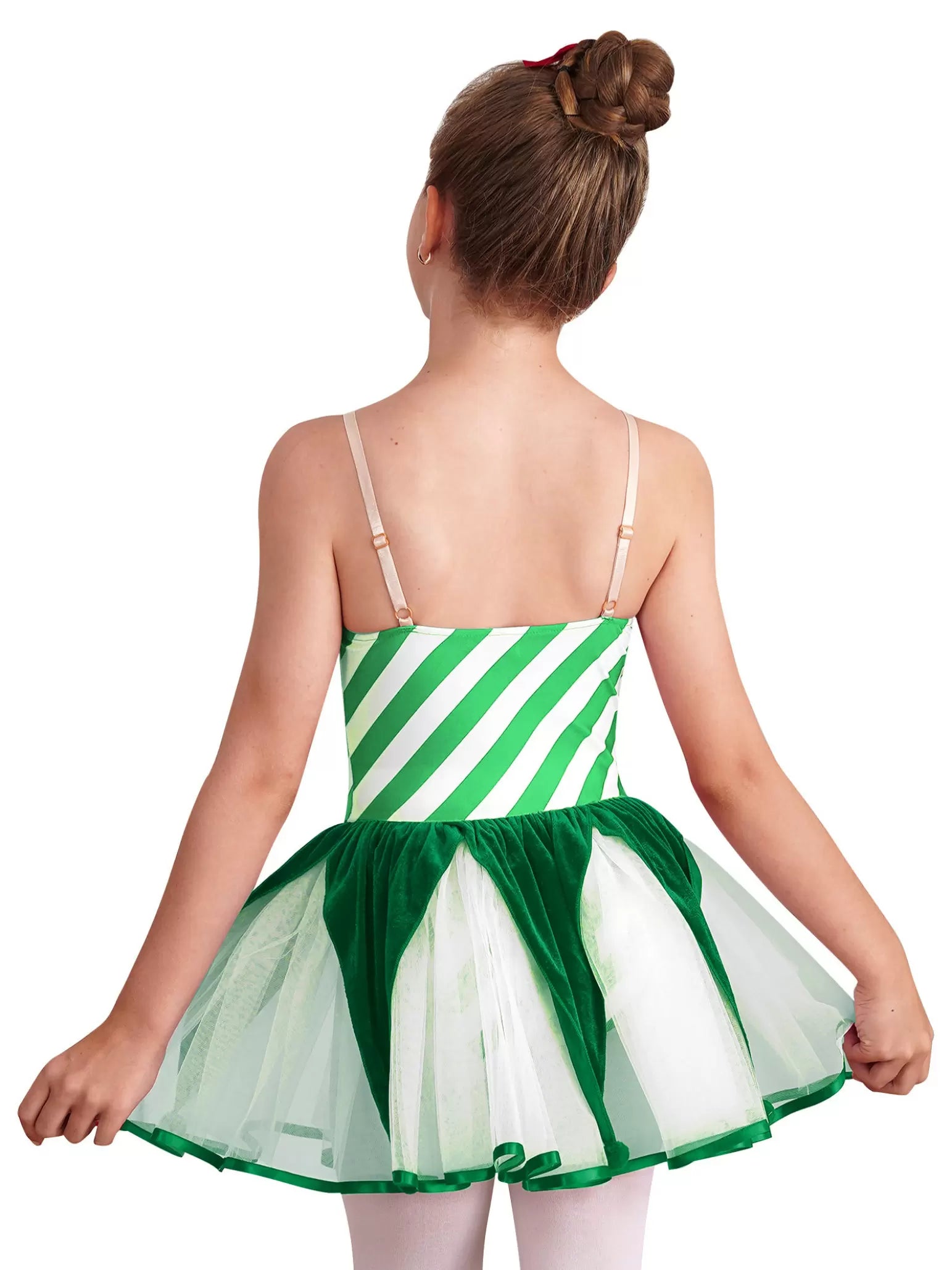 Kids Girls Christmas Sleeveless Stripe Mesh Tutu Dress