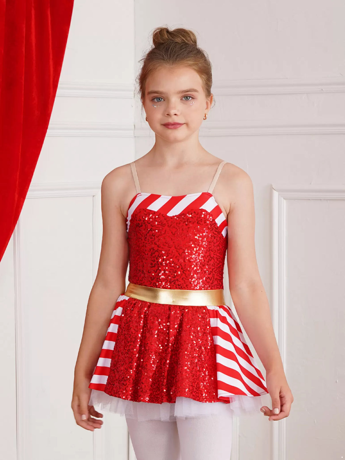 Kids Girls Christmas Sleeveless Striped Sequin Tutu Dress