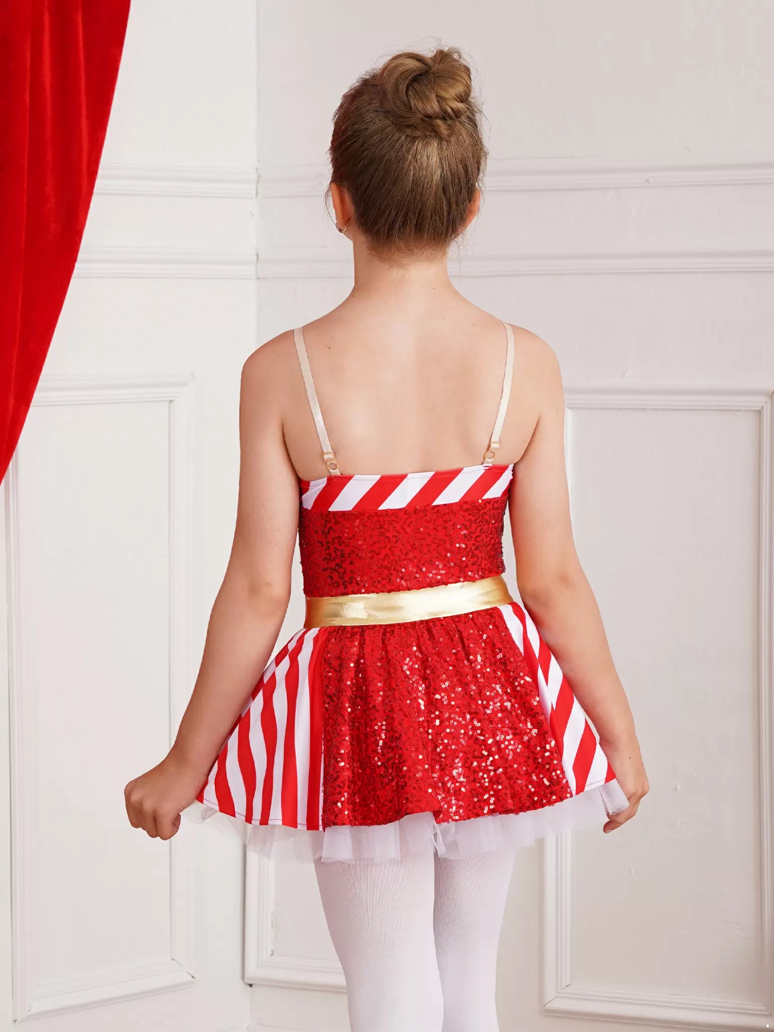 Kids Girls Christmas Sleeveless Striped Sequin Tutu Dress