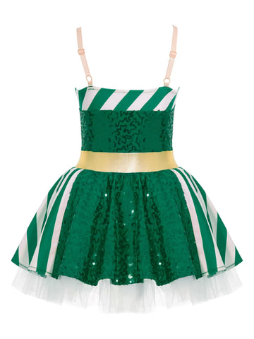 Kids Girls Christmas Sleeveless Striped Sequin Tutu Dress