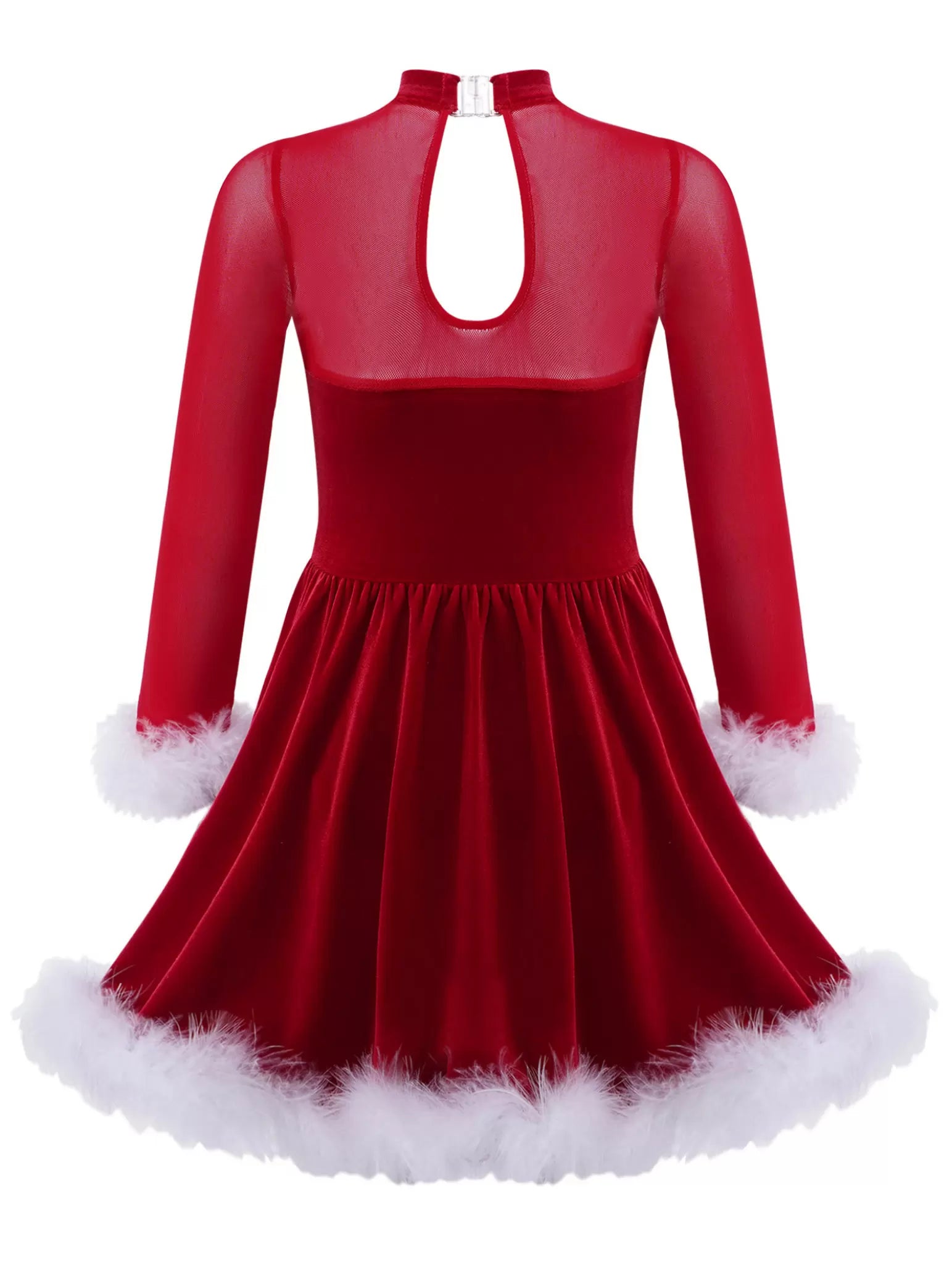 Kids Girls Christmas Long Sleeve Sequins Feather A-line Dress