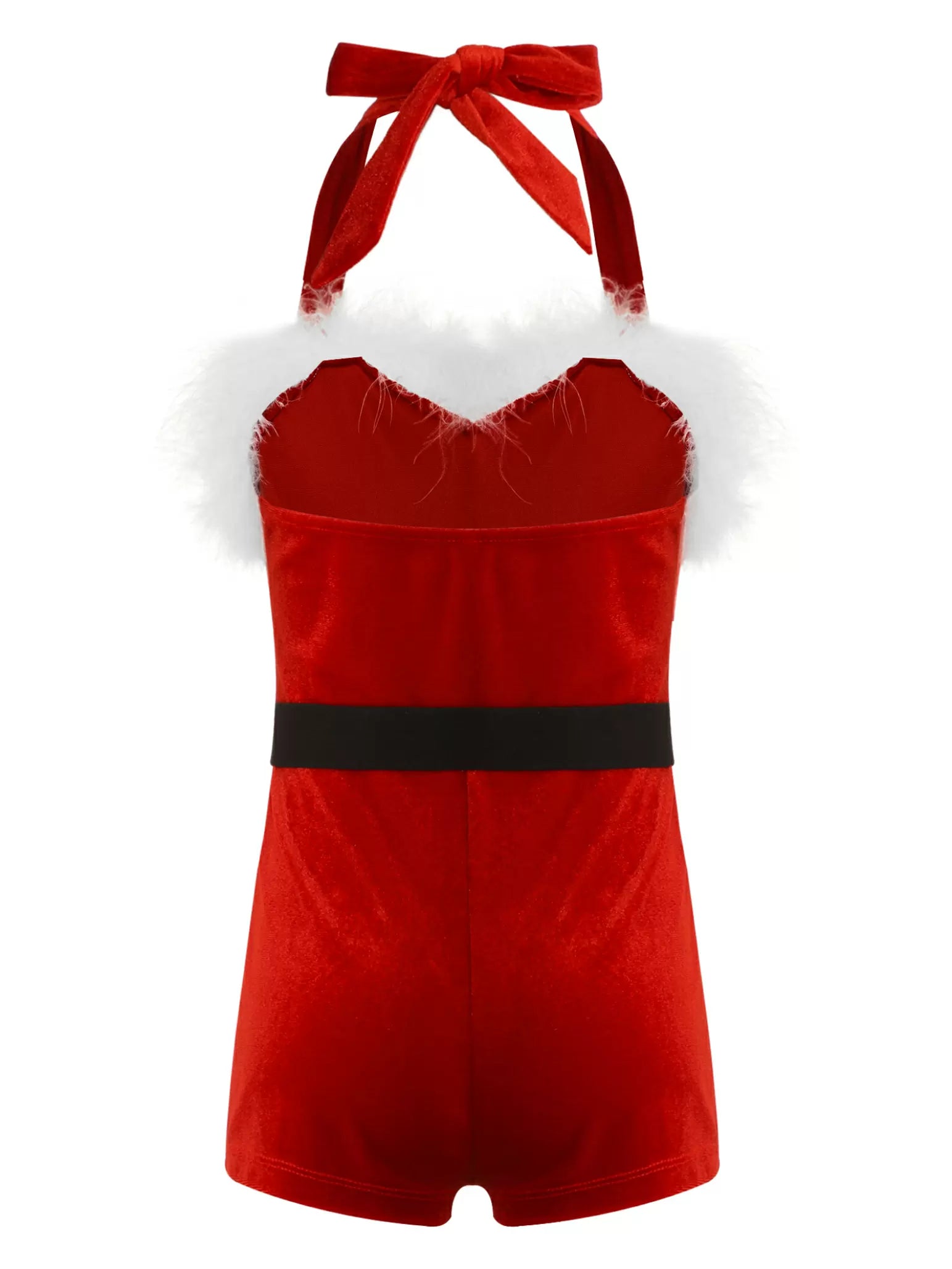 Kids Girls Christmas Sleeveless Halter Neck Velvet Romper with Belt