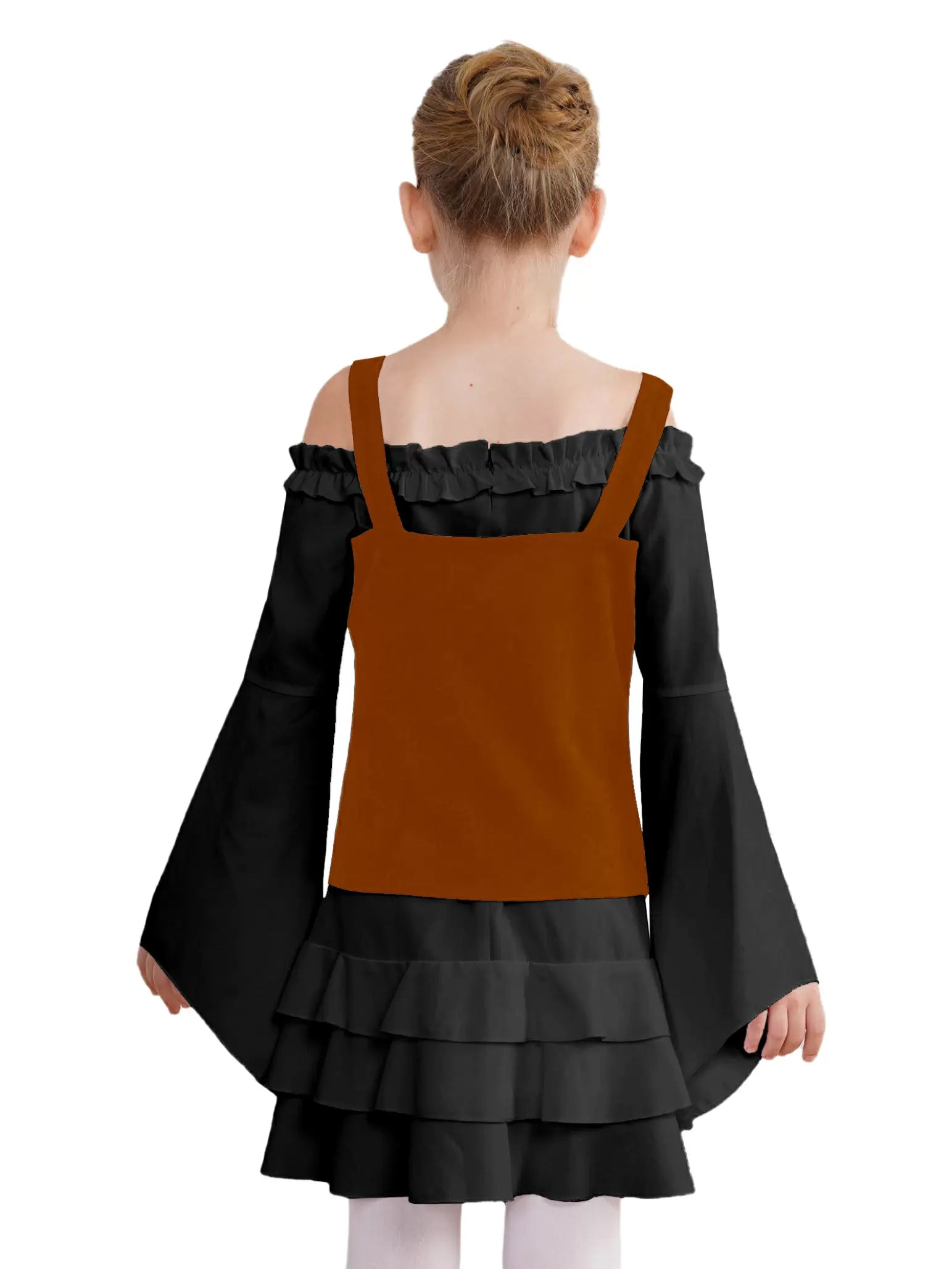 Kids Girls 2pcs Long Sleeve Ruffle Dress and Suede Vest Medieval Set