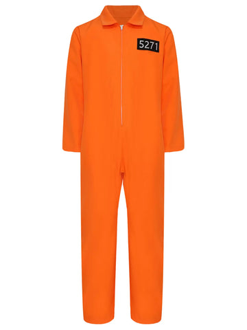 Kids Long Sleeve Lapel Front Zipper Prisoner Costume Jumpsuit