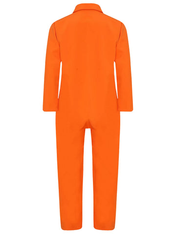 Kids Long Sleeve Lapel Front Zipper Prisoner Costume Jumpsuit