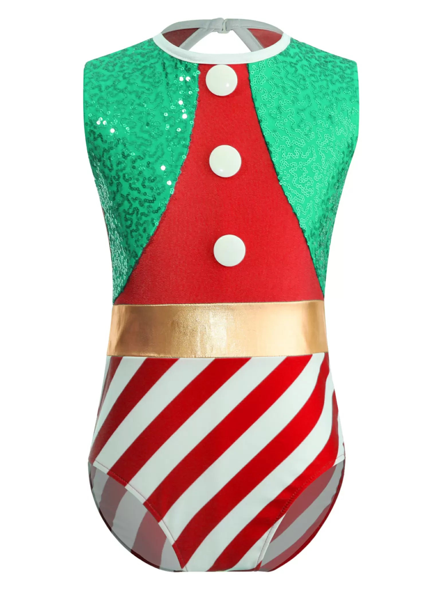 Kids Girls Christmas Sleeveless Sequins Stripes Dance Leotard