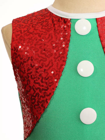 Kids Girls Christmas Sleeveless Sequins Stripes Dance Leotard