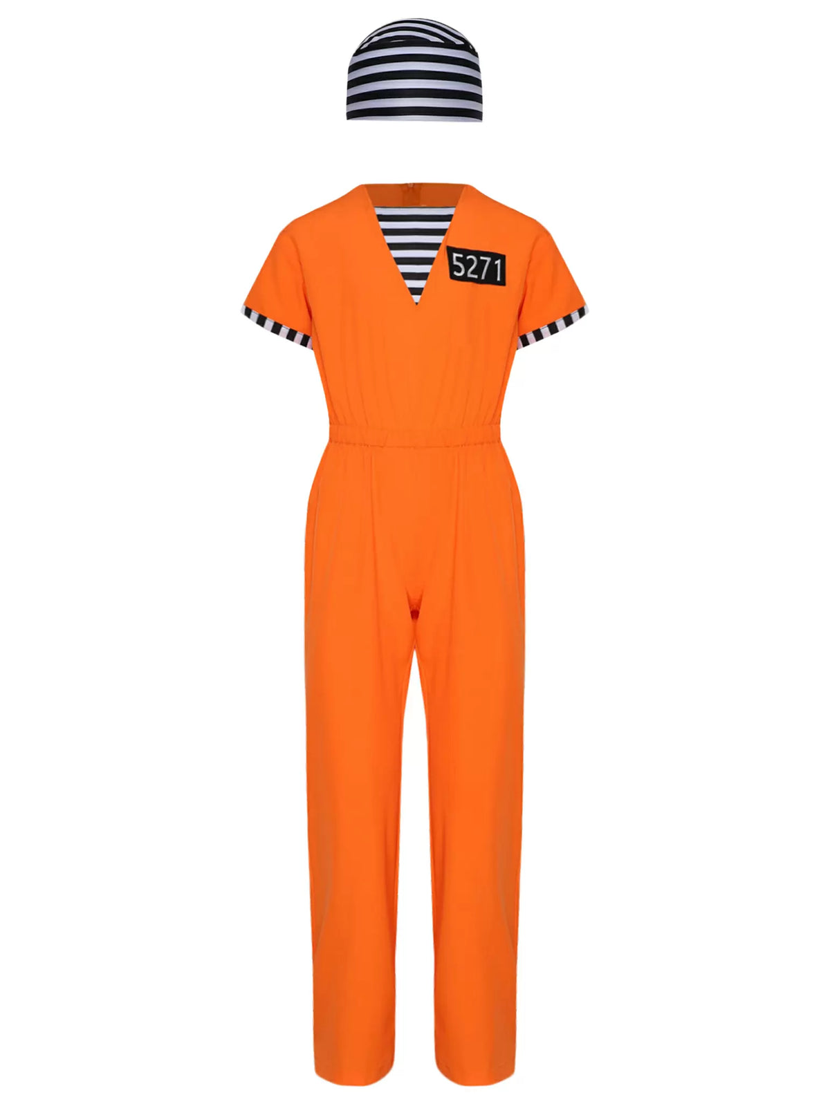 Kids Short Sleeve Stripes Prisoner Costume Jumpsuit with Hat