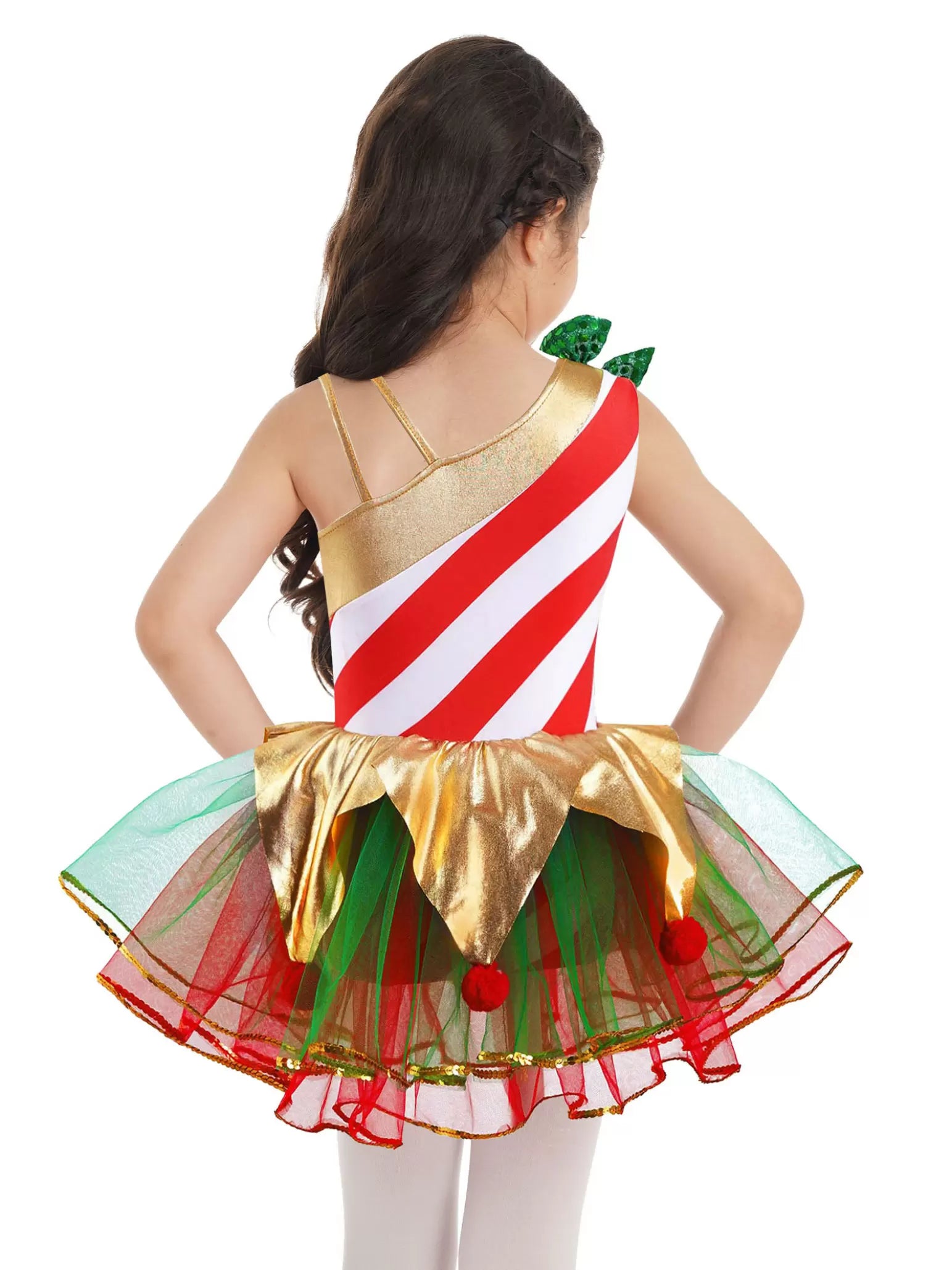 Kids Girls Christmas Sleeveless Stripes Metallic Mesh Tutu Dress