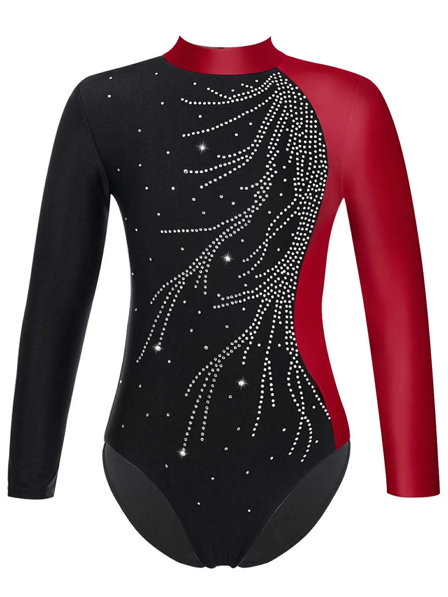 Kids Girls Long Sleeve Rhinestone Leotard and Shorts Gymnastic Outfits