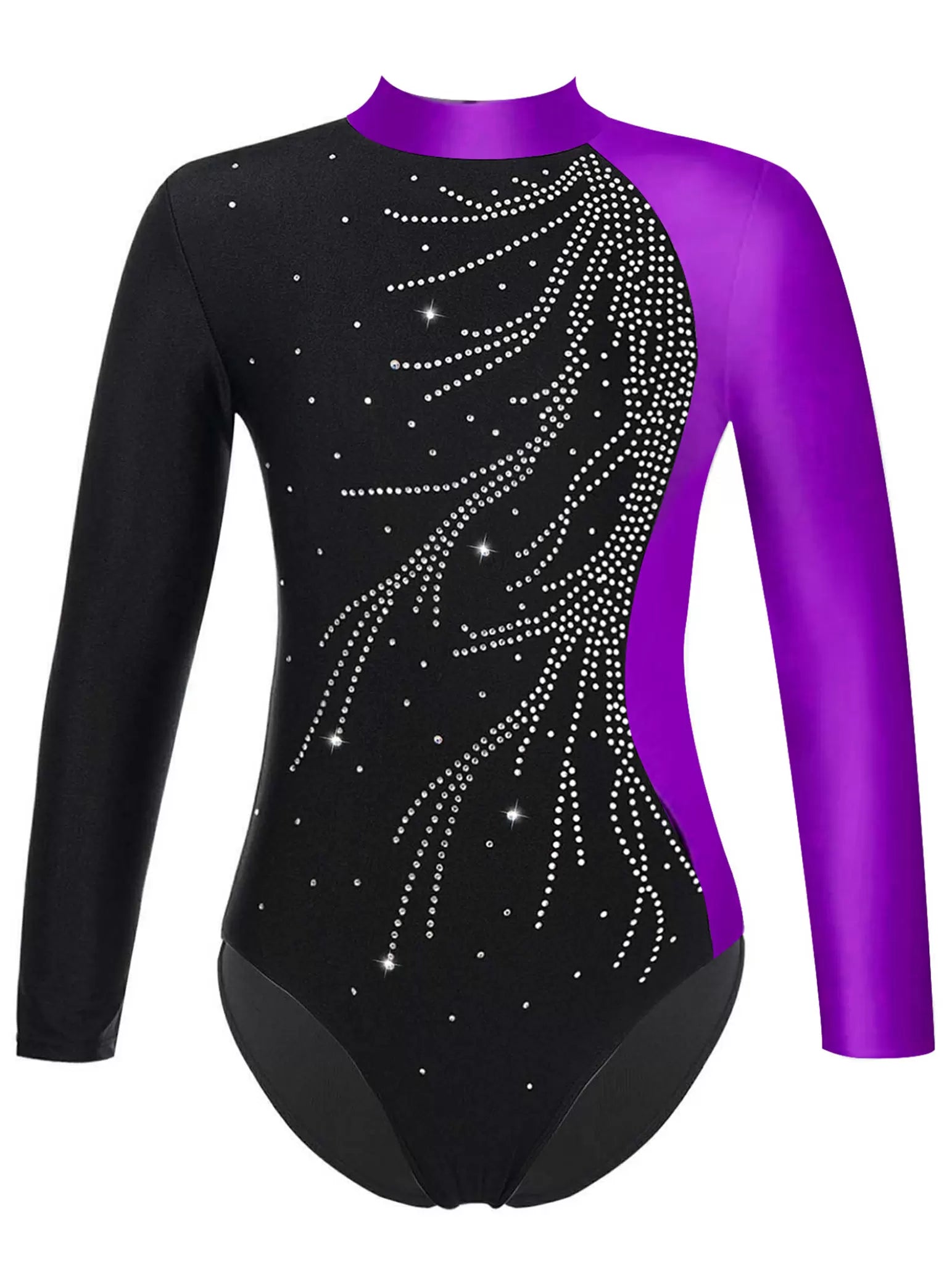 Kids Girls Long Sleeve Rhinestone Leotard and Shorts Gymnastic Outfits